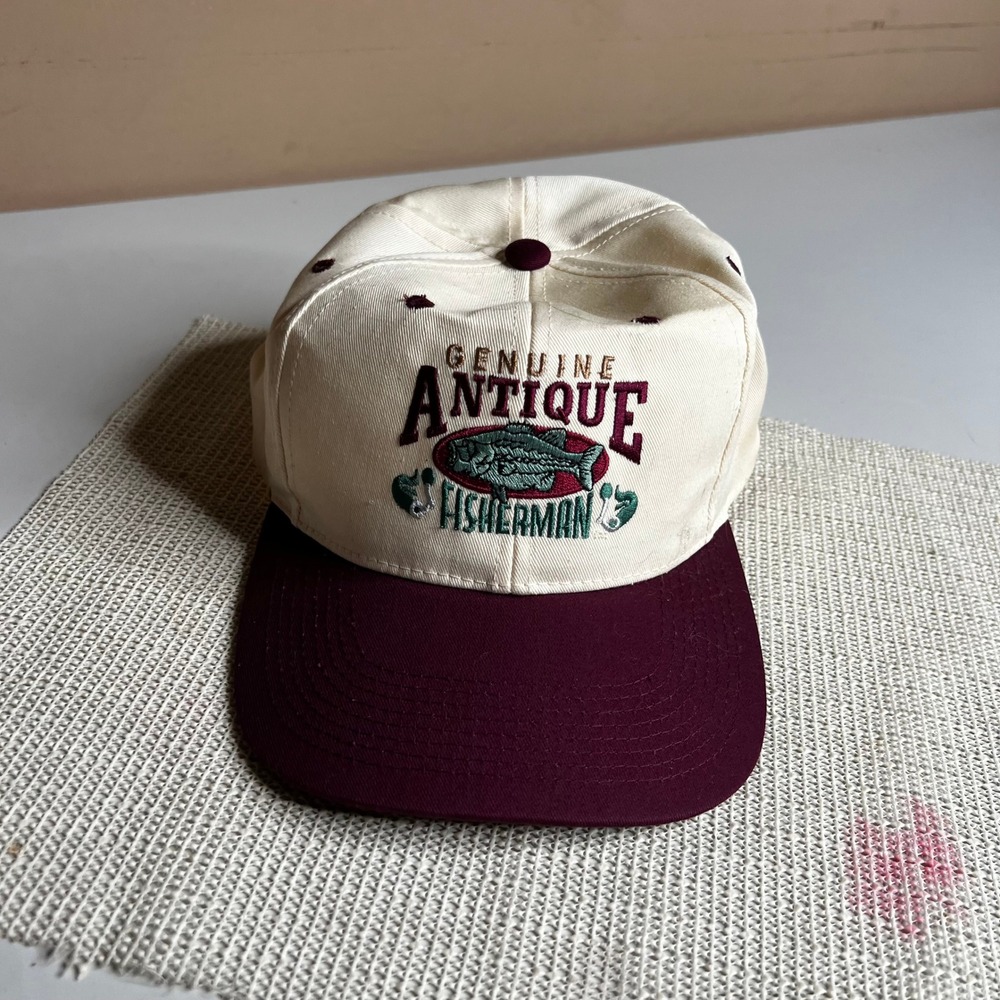 Laid Back Genuine Antique Fisherman Hat Cream Burgundy Snapback Fishing Cap